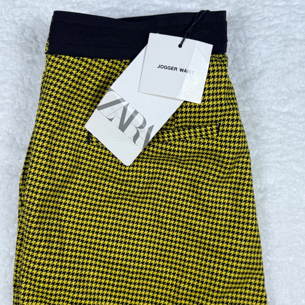 Zara XS Houndstooth Jogger Waist‎ Pants Black Yellow Career Casual